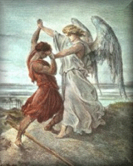 Jacob Wrestling with the Angel by Gustave Dor� (1865, illustration from La Sainte Bible, New York, Granger Collection)